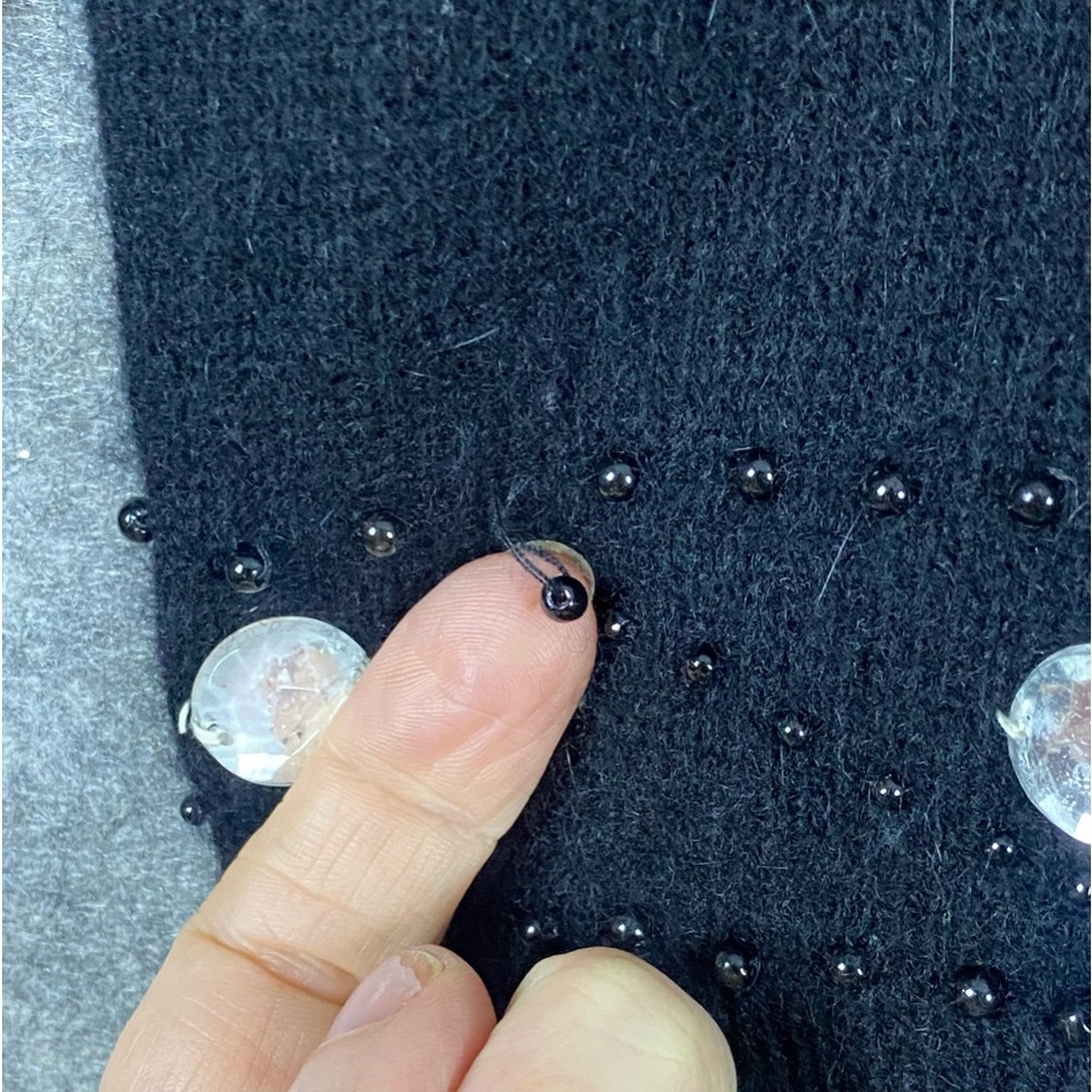 Lindsey Blake Lambswool Angora 80s Vintage Sweater L Black Beaded Rhinestones - Picture 5 of 14